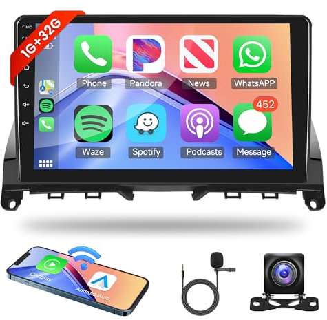 1G+32G Wireless Carplay Android 13 Autoradio 2 Din für Mercedes Benz C Class W204 S204 2007-2014 mit Android Auto Navi GPS 9 Zoll Autoradio mit Mirror Link Bluetooth FM/RDS/DAB+/OBD/SWC Rückfahrkamera