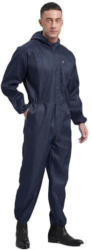 Fldy Mens Work Overalls Boiler Suit Warehouse Garages Workerwear Coveralls Mechanic Uniform Navy Blue XL/175