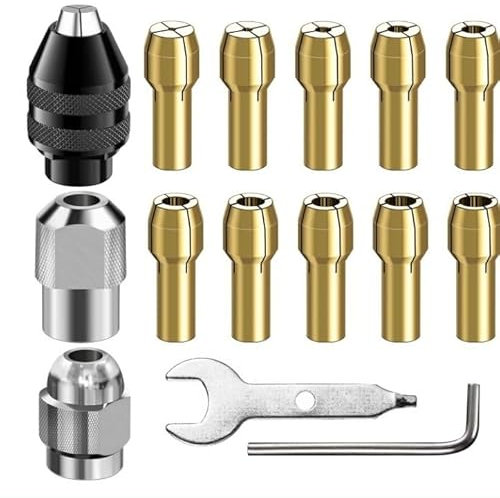 Alnicov Juego de Pinzas para portabrocas de 15 Piezas Compatible con Dremel Reemplazo 4486 Portabrocas de Cambio rápido Pinza de latón para amoladoras eléctricas Herramientas rotativas