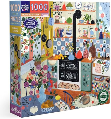 eeBoo PZTMNK Morning Kitchen recyceltem Karton – buntes 1000 Teilen – Maße 58,5 cm, [Das Puzzle ist Nicht in Schwarz und Weiß, es enthält