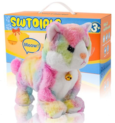 SWTOIPIG Interaktives Elektronisches Plüschtier – Upgrade mit LED-Lichtaugen, Animierte Soundsteuerung, Elektronisches Haustier, Roboter, Katze, Kätzchen, Spielzeug, Geschenke für Jungen und Mädchen