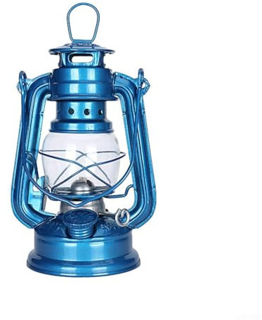 Lámparas de queroseno retro, lámpara de aceite vintage con asa, lámpara de aceite, linternas de mesa para el hogar, jardín, camping, citronela (azul claro-25 cm)