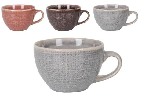 Juego de Cafe Grande completo - 3 Tazas de Cafe | 3 Tazas Ceramicas en 3 colores de Tierra | Tazas para bebidas calientes | Set de 3 tazas grandes (Capuccino - 425ml)