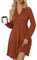 Ritiriko Damen Herbst Tunika Kleid V-Ausschnitt Casual Lose Swing Kleid Mini Kleider und Taschen Zuckercouleur 2XL