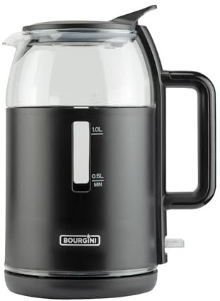 BOURGINI - Hervidor de agua negro mate y cristal 1,5 L