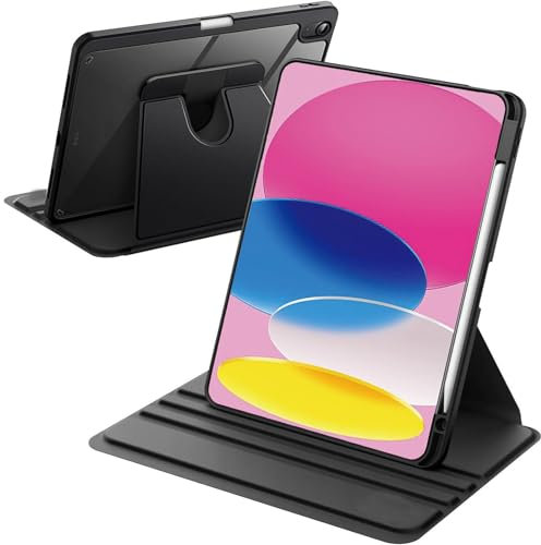 A-BEAUTY Coque Rotative Compatible avec iPad (A16) 11ème/10ème Génération (2025/2022) avec Porte Pencil, Étui Antichoc Arrière Transparente, Veille/Réveil Automatique, Noir
