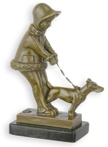 Moritz Bronze Skulptur Junge mit Hund 21 cm Art Deco Figur Statue Tierfigur