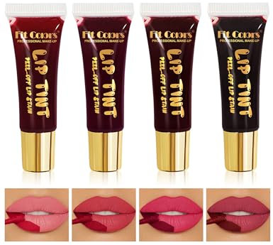 Jutqut 4 Farben Lip Tint Peel Off, Flüssiger Lip Stain Peel Off Matte & Tattoo Effekt, Wasserfester Langzeit Lippenstift mit Non-Stick Cup, Lipgloss Mädchen Makeup Vegan Kosmetik für Party & Alltag