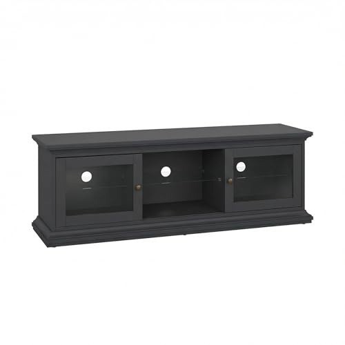 ebuy24 Venedig TV Tisch 2 Glastüren und 1 Glasboden matt grau Tisch | folierte Spanplatte | modernes skandinavisches Design | hochwertige Verarbeitung | stilvoll | ideal für Wohn- &