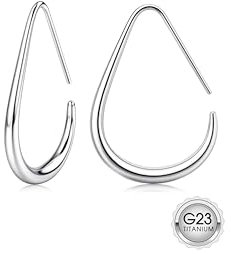 MILACOLATO G23 Titan Ohrringe Creolen Gold Vergoldet 18 Karat Hypoallergene Tropfen Trendige Ovale Durchziehung Leichter Silber Creolen Statement Tropfen Ohrring Groß 25/30/40MM-S30