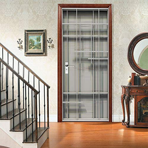 3D Door Stickers Wall Murals Self-Adhesive Grey and White Iron gate DoorPeel and Stick Door Decals Vinyl Waterproof Door Wallpaper W30.3 x H78.7 Inch