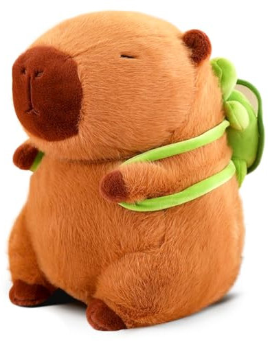 Zaloife Kuscheltier Capybara 23 cm, Plüschtier Capybara mit Schildkrötenrucksack, Stofftier Braun, Plüsch Kissen Puppe Spielzeug Geschenk für Fans Kinder A1