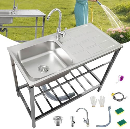 Bliajkswyr Set di Lavandino in Acciaio Inox 304 Mobile lavello Esterno Rimovibile Indipendente Lavelli Commerciale 1 Vasca Lavello a Una Vasca in Acciaio Inox Lavabo da Giardino da Campeggio Terrazza