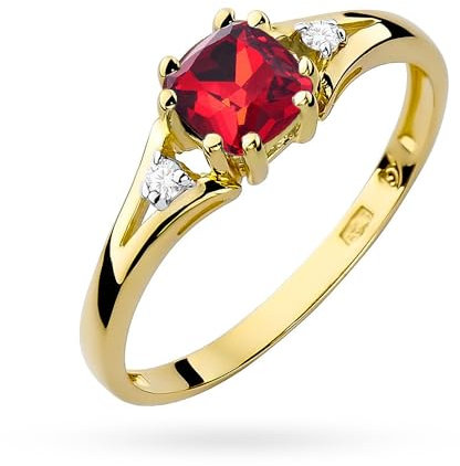 MARKO Courting Goldring Damen 585 Echtgold – Ring mit Stein in Blau, Rot oder Türkis – Verlobungsring Damen Schmuck – Liebesring mit Edelsteinen – Geschenk für Frauen - Fidget (Rot, 61 (19.5))