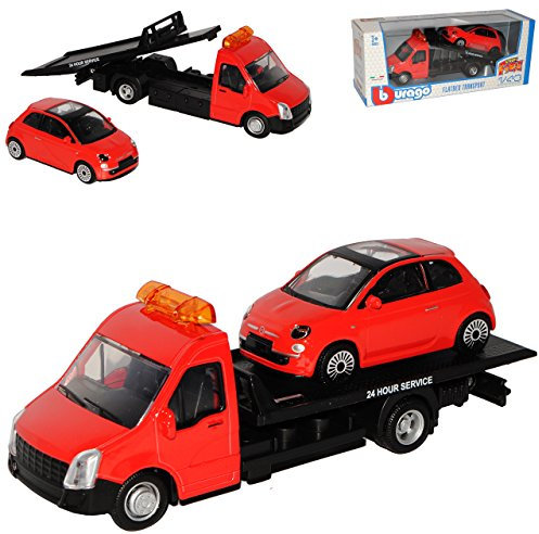 Generisch Autotransporter mit FIAT Nuova 500 Rot Coupe Ab 2007 1/43 Burago Modell Auto