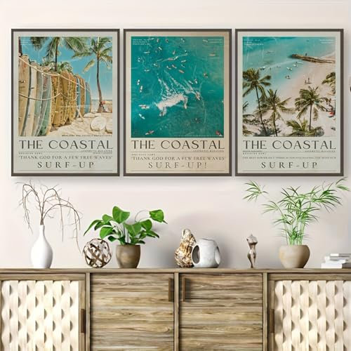 champracer 3er Set Premium Poster Moderne Wandbilder Strand Meer Palmen Sommerlicher Stil für das Wohnzimmer und Schlafzimmer Flur Deko Dekoration, ohne Rahmen (30 * 40cm)