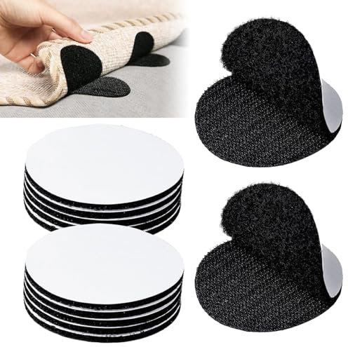 Finehenchi 12Pcs Double Sided Sticky Pads, Round Sticky Pads Heavy Duty Hook and Loop Dot Self Adhesive Dots Tapes for Carpet, Rug, Wall, Floor, Bed, Sheet, Anti Slip Household DIY (50mm)