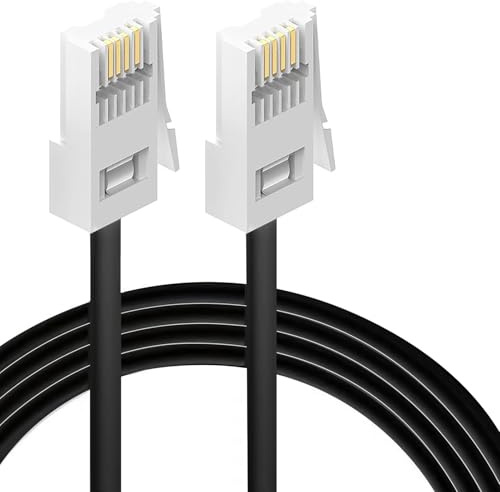 HAWAKA BT Telephone Cable, Male to Male Telephone Wire, BT Socket to Modem, Fax Machine, 6P4C Plug Landline Phones Cable for Home & Office (Black, 3M-2PC)