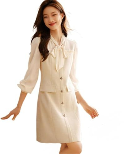 Women's Cable Knit Sweater Dress Fall Long Sleeve Midi with High Neck-Apricot-Medium