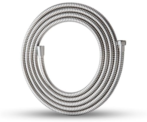 OFFO Flexible de Douche 4m, Tuyau Douche avec Protection Anti-Torsion, Flexible Douche en Acier Inoxydable, Universel G1/2, pour Robinetterie de Salle de Bains, Remplacement Tuyau de Douche, Argent