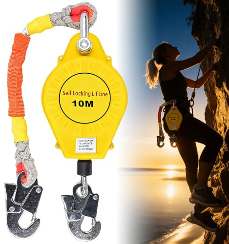 Weciau Self Retracting Lifeline, 33FT Retractable Fall Protection with Alloy Steel Hook and Steel Wire Rope, 330LBS Roofing Lifeline, Heavy Duty Fall Arrest Safety Lanyard for High-Altitude Work