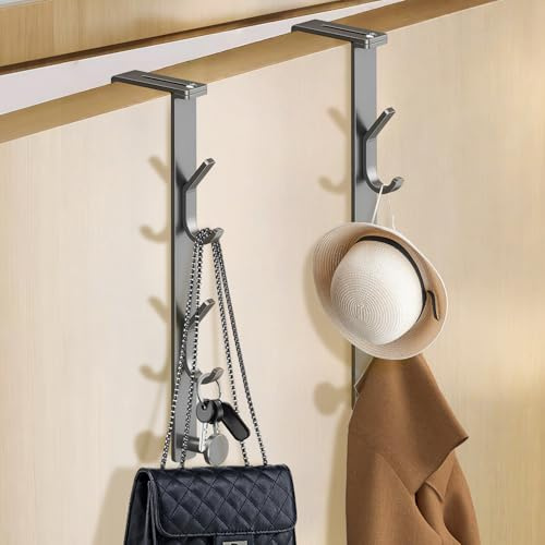 RoyalChic Crochets de Porte 2 Pièces x3 Crochets, Porte Manteau Porte Sans Percage, Réglable 1.2-6.2 cm Patère Porte pour Portes et Armoire pour Suspendre Manteaux, Vêtements, Sacs, Vertical (Noir)