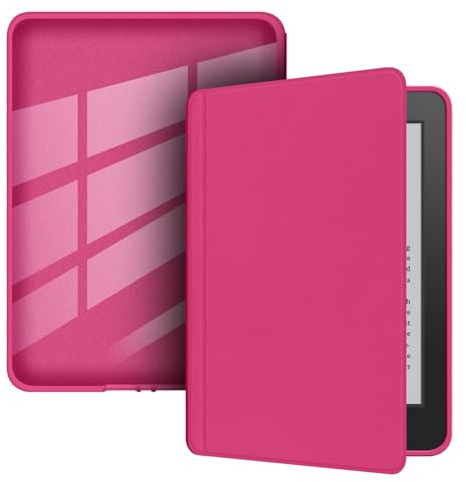 Custodia con Chiusura a Scatto per Kindle Paperwhite 6 10ª Gen (2018) - Retro Trasparente Lampone
