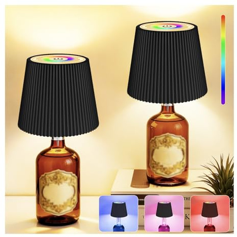 Blakapoo 2 Pack Wireless Bottle Lamp, Warm White RGB Dimmable Touch Control Tabletop Light, USB-C Rechargeable LED Wine Bottle Lamp, Decorative Light Bulbs for Party, Bars, Restaurants, Waterproof