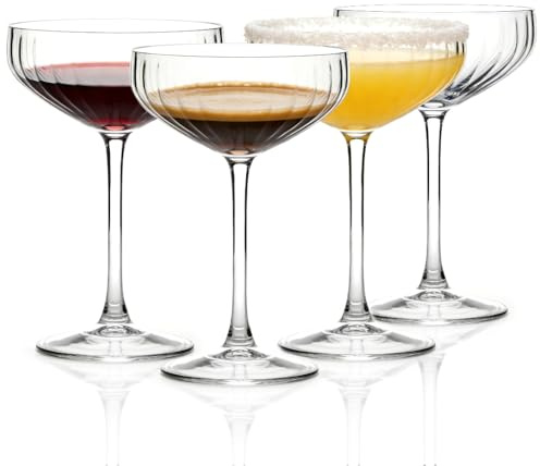 Vessyn Martini Glasses Set of 4, Tall stem Unique Ribbed Coupe 10 oz Vintage Glass, Classic Cocktail Galssware, Bar Drinking Glasses Set Pefect for Cocktail, Wine, Champagne & Gift