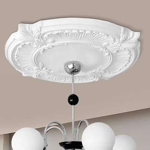 Lanmijia Split Deckenmedaillon, 12 Zoll Geteilte Rosette Deckenleuchten Abdeckungm, weiße dekorative Deckenplatte, PU-Material Stuckrosette Decke Für Indoor Wohnzimmer Schlafzimmer Bibliothek