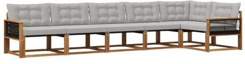 vidaXL Outdoor-Sofagarnitur mit Kissen 6 pcs Natürlich und Hellgrau, Garten, modernes Outdoor-Sofa-Set, wetterfest, Bequeme Lounge, langlebige Möbel, Akazienholz-Design