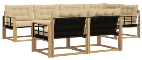 vidaXL Outdoor-Sofagarnitur mit Kissen 7 pcs Weiß und Beige, Garten-Sofa, modernes Outdoor-Möbel, strapazierfähige Lounge, Sitzgruppe für Terrasse und Komfort