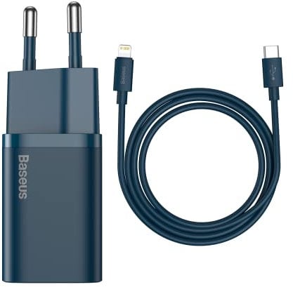 BASEUS Travel Charger Set Super SI 1C QC (mit Simple Wisdom Kabel Typ C auf Lightning 1 m) 20 W Blau (TZCCSUP-B03)