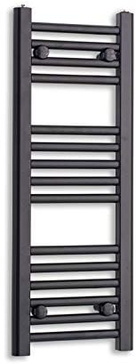 300mm Wide Black Heated Towel Rail Radiator Flat Ladder for Stylish Bathroom (800mm High)