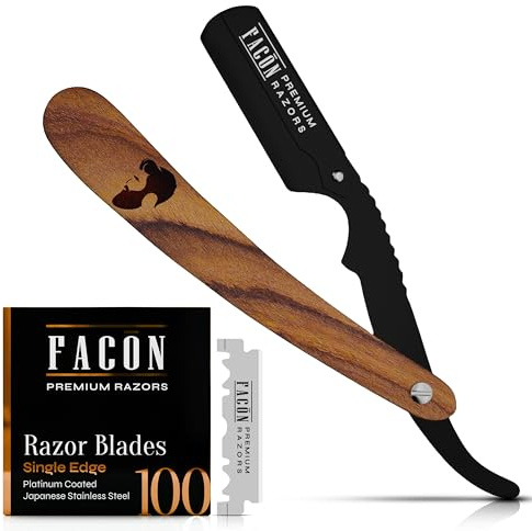 Facón Straight Razors for Men - Professional Barber Straight Edge Razor Kit with 100 Blades, Wooden Stainless Steel Barbero Shaver for a Smooth & Precise Shave, Premium Barber Razor for Men's Shaving