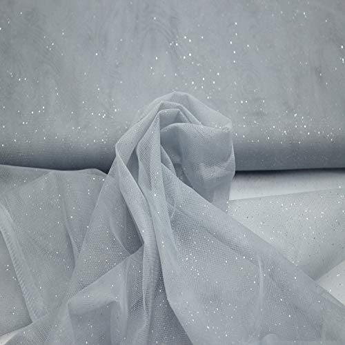 Stoff-Kollektion - Tüll Stoff mit Glitzerpigmenten Meterware aus Polyester - Tüllstoff Glänzend & Doppelseitig 150cm – Ideal zum Nähen von Kostümen, für Tütü, als Dekostoff etc. - Silbergrau