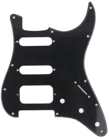 Musiclily Pro 11 Löcher HSS Runde Ecke Schlagbrett 1 lagig Schwarz | mit 2 Schrauben Humbucking Pickup Mount, für Fender American/Mexican Strat E-Gitarre