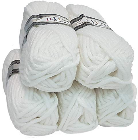 Super Dicke Wolle Alize Megafil zum Stricken und Häkeln 500 g. Strickwolle Paket ( 5 x 100g.) in verschiedenen Farben (weiß ( 55 ))