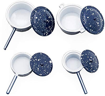 Odoria 1/12 Miniatur Töpfe Kochtopf 4 Stück Puppenhaus Küche Kochgeschirr Zubehör, Blau