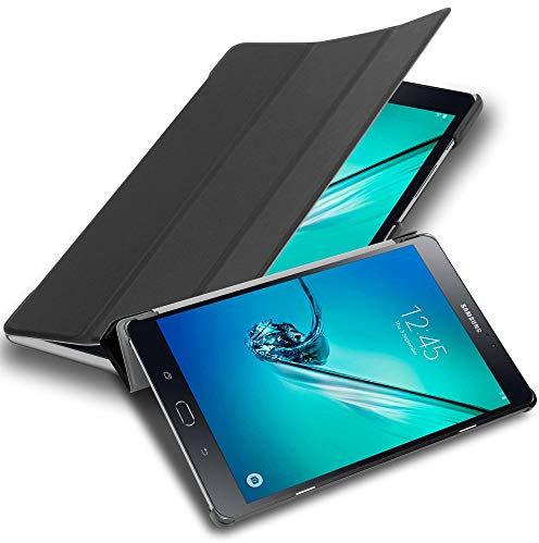 Cadorabo Funda Tableta para Samsung Galaxy Tab S2 (8.0 Zoll) SM-T715N / T719N in Negro SATÉN – Cubierta Proteccíon Bien Fina en Cuero Artificial en Estilo Libro con Auto Wake Up e Función de Suporte