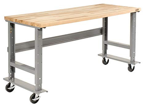 Global Industrial Mobile Adjustable Height Workbench, 72 W x 30 D, 1-3/4 Thick Maple Butcher Block with Square Edge, 800 Lbs Capacity, Gray, Industrial Workbench