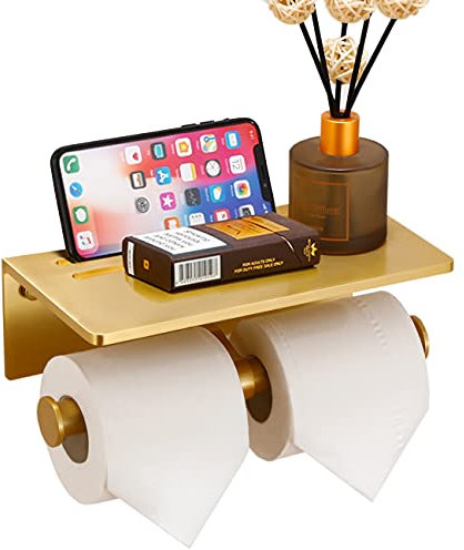 Smarthome Doppel-Toilettenpapierhalter mit Ablage, kommerzieller Toilettenpapierrollenspender, Wandhalterung mit Handy-Aufbewahrungsregal, Aluminium, passend für Mega-Rolle,