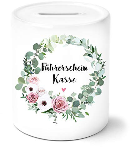 OWLBOOK Führerschein Kasse mit Blumenkranz Spardose Geschenke Geschenkideen für Jungs und Mädchen zum Geburtstag