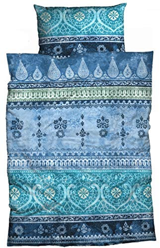 LIVING DREAMS Bettwäsche Indi Baumwolle blau 240x220 cm orientalische Ornamente Bordüren Bettwäsche-Set modernes Landhaus Italienischer Flair so hip…