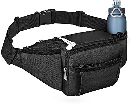 NOOLA Waist Bag Pack Fanny Pack for Men Women Hip Bum Bag with Water Bottle Holder Adjustable Strap Suitable for Outdoors Workout Traveling Casual Running Hiking Cycling Dog Walking Fishing Black