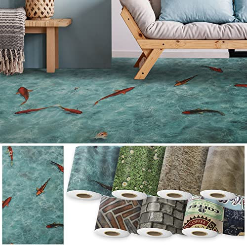 Floordirekt CV-Belag Moonlight 3D - Zuschnitt - Meterware - Bodenbelag PVC Länge auf Maß mit 3D Effekt (200 x 400 cm, Koi)