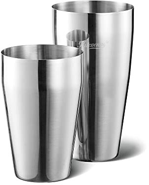 KITESSENSU Boston Shaker Tins 18oz & 28oz, 18/8 Grade Stainless Steel Bartender Cocktail Shaker with Recipes Booklet -Glass