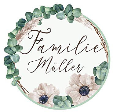 GRAZDesign Wandtattoo Flur Familie, personalisiert mit Namen, Rundes Sticker Blumen Eukalyptus, Eingang & Flur Deko, Wandsticker Wohnzimmer, rund / 40x40cm