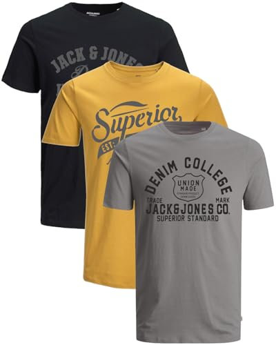 JACK & JONES Herren 3er-Set T-Shirts aus Baumwolle (Slim Fit Mix 23, M)