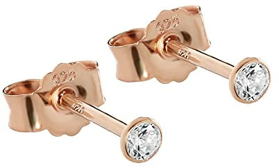NKlaus 1 Paar 2,3mm Ohrstecker 925 Sterling Silber Rosegold Vergoldet Kristall Zirkonia Ohrringe 10326